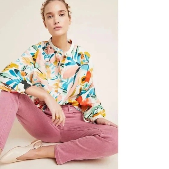 ANTHROPOLGIE Crisanta‎ Floral Poplin Button Down Blouse Top XS EUC - Picture 2 of 11
